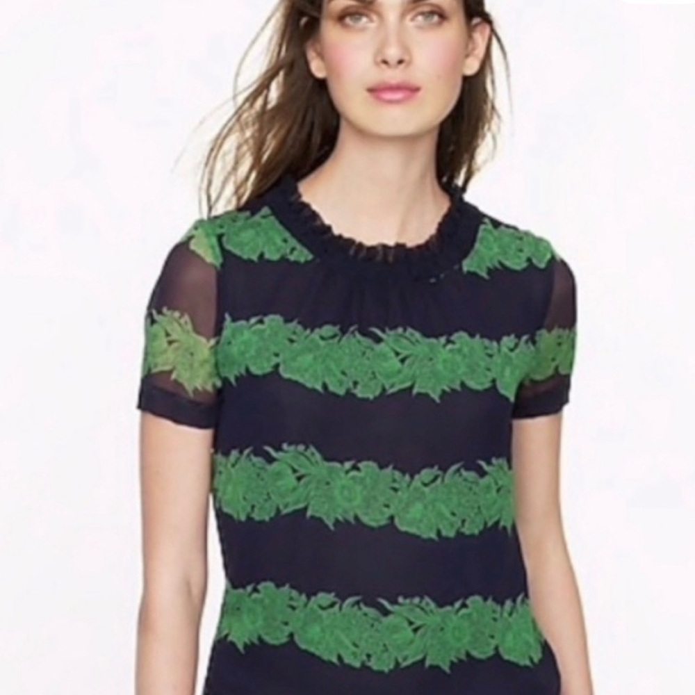 Silk floral ruffle collar blouse